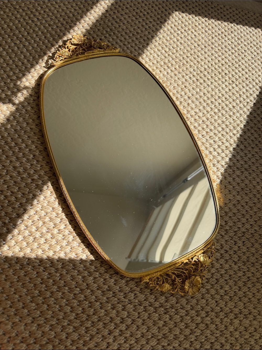 Antique Victorian Gold Mirror Jewelry Tray
